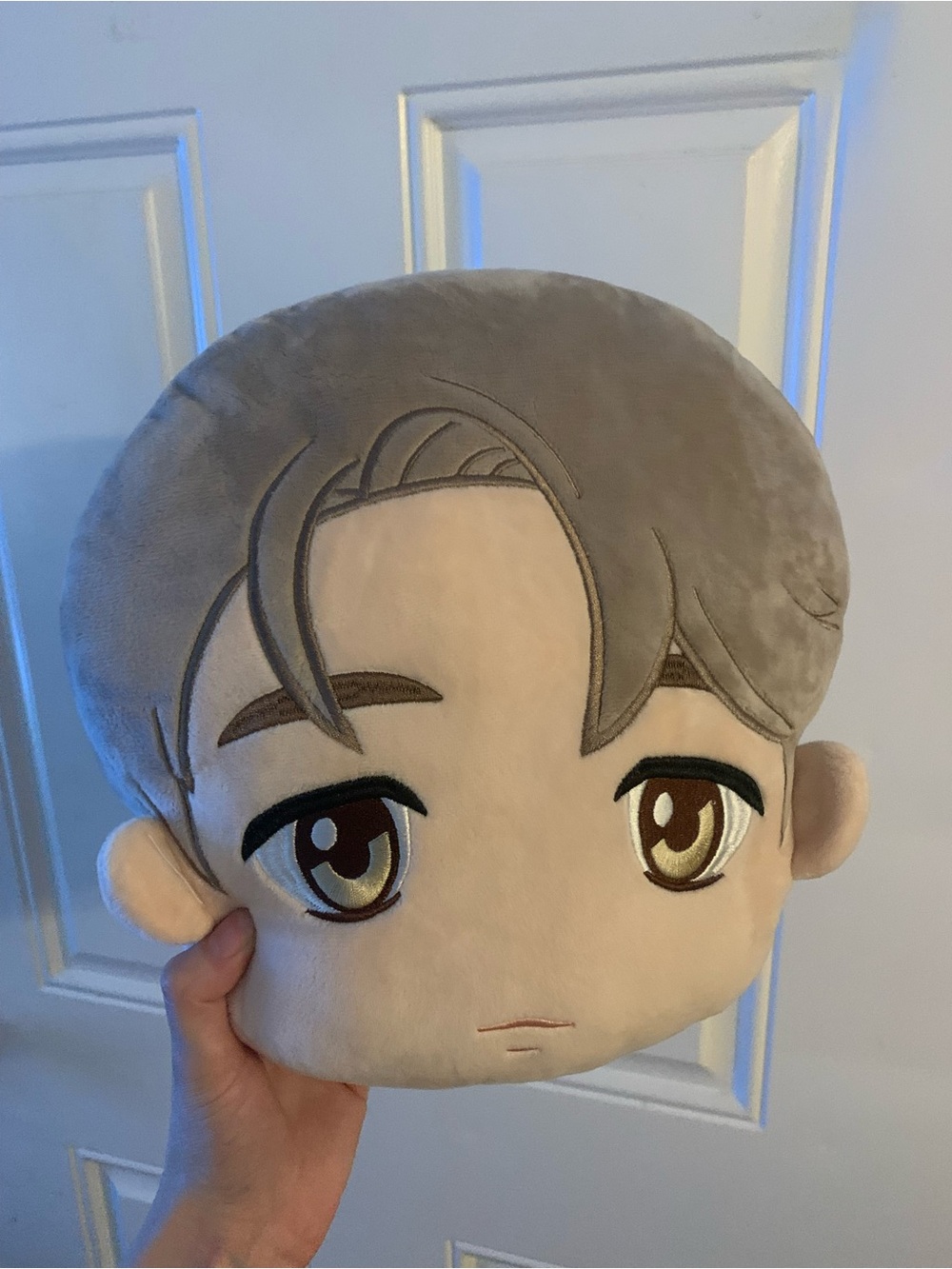 Jimin Character Face Plush Head Pillow anime Kpop Stuffed Toy Gray/Beige nwot